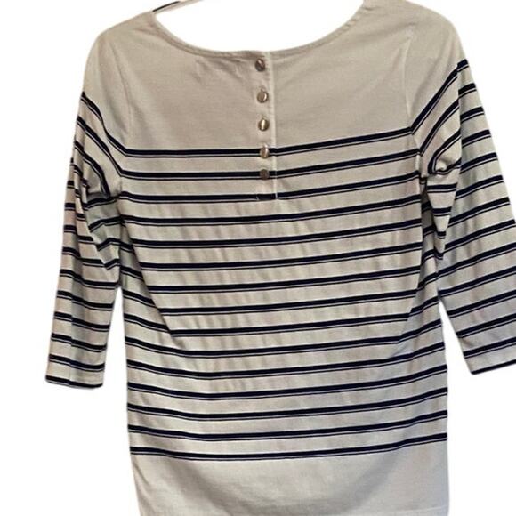 Liz Claiborne Petites PS Navy White Stripe 3/4 Sleeve Top Cotton Blend - Picture 5 of 6